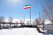 ببینید | بالا رفتن یک کارگر در عسلویه از یک تیر بلند برای اهتزار پرچم ایران