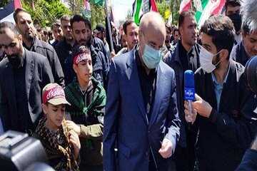 ببینید | اولین تصاویر از حضور قالیباف در راهپیمایی روز قدس تهران 
