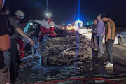 ببینید | اولین تصاویر از تصادف مرگبار پراید و پژو پارس در جاده کرمان - چترود